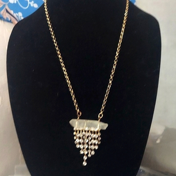 Handcrafted Crystal fringe rhinestone Rolo Brass chain Link long Boho Necklace - Picture 3 of 8